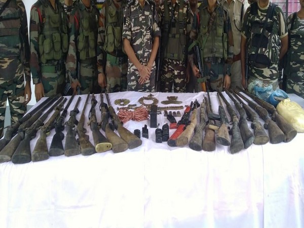 Security forces recovered a huge cache of arms and ammunition from Gabrukhunda on Tuesday. Photo/ANI