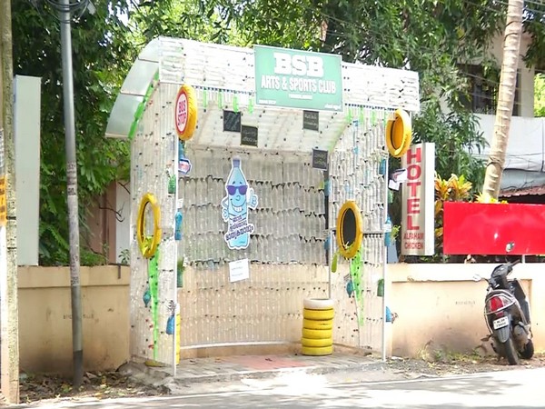 A bus stop shelter made of plastic bottles in Ernakulam district [Photo/ANI]