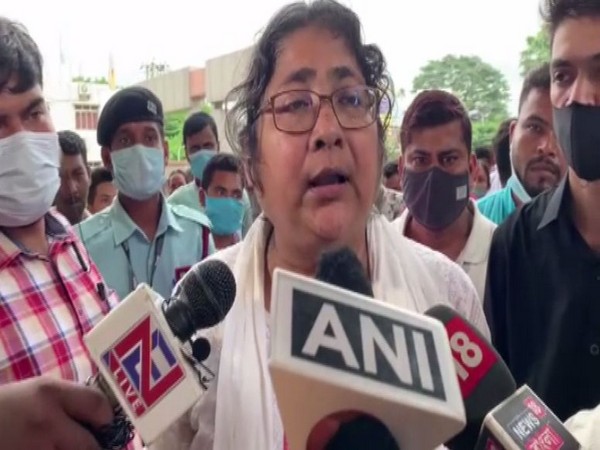 TMC MP Dola Sen speaking to reporters in Tripura's Sabroom on Sunday. [Photo/ANI]