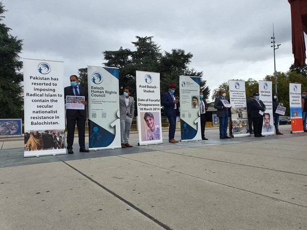 The Baloch Human Rights Council (BHRC) and the World Sindhi Congress (WSC) held a joint protest outside the UN building at the Broken Chair in Geneva (Photo/ANI)