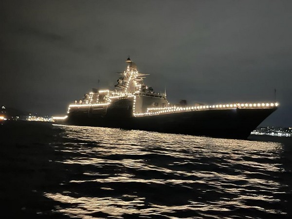 Ships illuminated in Visakhapatnam, Andhra Pradesh.
