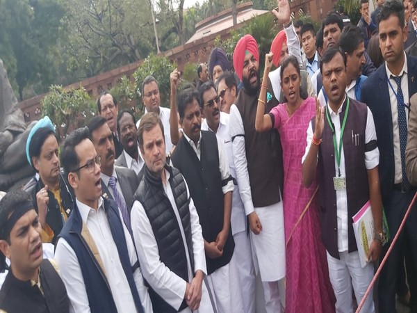 During the protest, Congress MPs raised slogans -- 