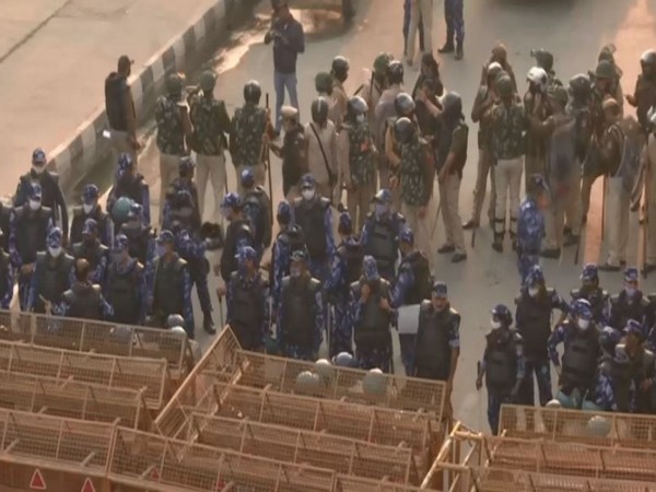 Police have heavily barricaded the Ghazipur border. Pgoto/ANI