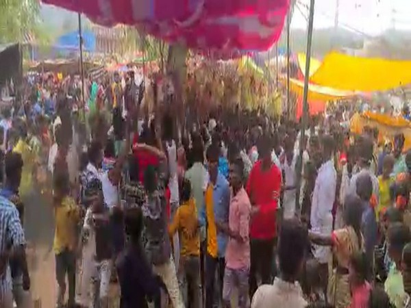 People seen violating COVID guidelines during a festivity in Anantapur. [Photo/ANI] 
