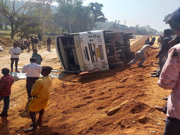 Visual of bus that overturned in Chhattisgarh's Surguja. (Photo/ANI)