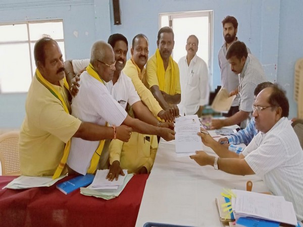 Local leaders filed nomination on behalf of TDP chief N Chandrababu Naidu on Friday. Photo/ANI