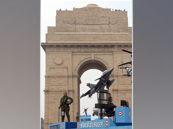  First female Rafale fighter pilot Flt Lt Shivangi Singh on IAF's tableau during the parade of 73rd Republic Day
