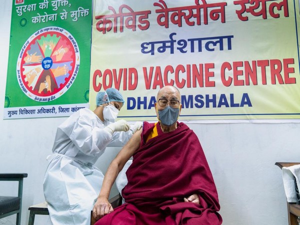 The Dalai Lama receives the first dose of the COVID-19 vaccine. (Photo/ANI)
