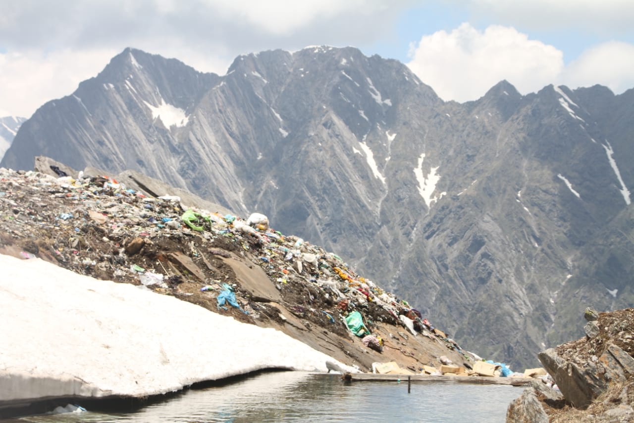The hills near the lake are mounted with a stockpile of plastic bottles and polythene. Photo/ANI
