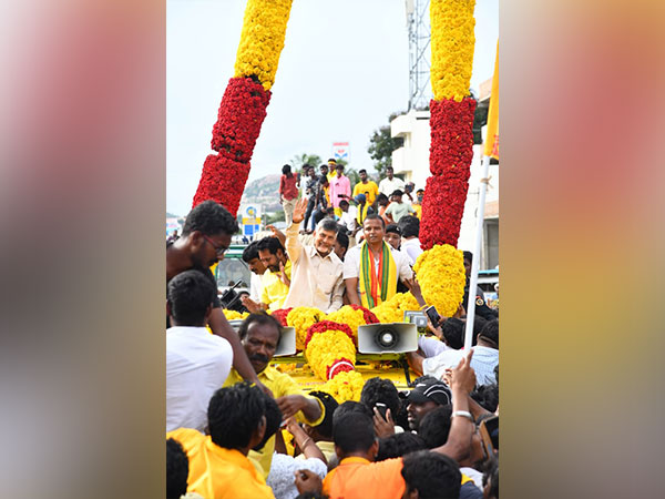 TDP N Chandrababu Naidu addressing a roadshow at Nagari in the Chittoor district of Andhra Pradesh (Photo/ANI)