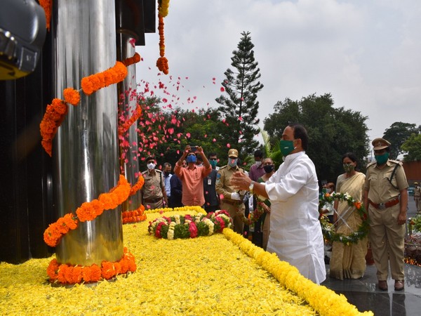 A Indrakaran Reddy, Minister for Forests paying tribute to forest martyrs.