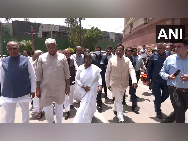 NDA's candidate for the Presidential election Droupadi Murmu arrives at Parliament for filing her nomination