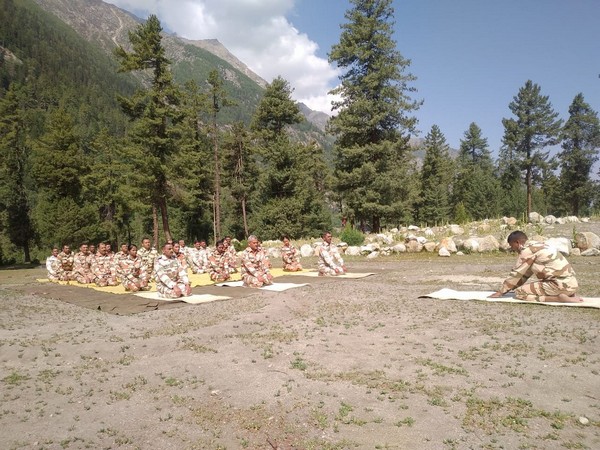 ITBP personnel doing Yoga in Himachal Pradesh.