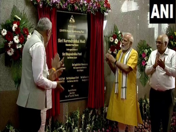 PM Modi inaugurates 120 MTPD powder manufacturing plant in Gujarat's Sabarkantha. (ANI/photo)