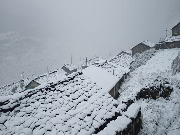 Snowfall at higher Himalayan region of Dharchula (Photo/ANI)
