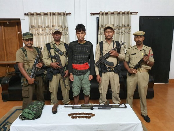 An ULFA (I) activist arrested with cache of arms in Tinsukia on Friday. Photo/ANI