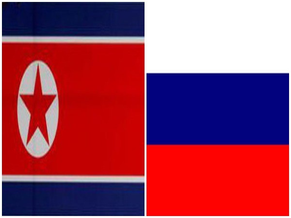 North Korea's flag (left) and Russia's flag (right)