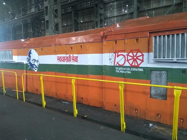 Some locomotives have been painted with Mahatma Gandhi's pictures in Central Railway on the occasion of 150th birth anniversary of the Father of the Nation. Photo/ANI