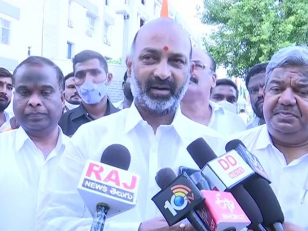 Telangana BJP President and AIIMS board member, Bandi Sanjay speaking to reporters in Yadadri Bhuvanagiri on Sunday. [Photo/ANI]