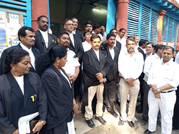 Members of Nampally Court Bar Association staging a silent protest on Friday in Hyderabad. Photo/ANI