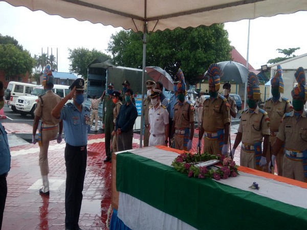 The mortal remains of a CRPF constable Chandrasekhar C at the Air Force Technical area in Kerala [Photo/ANI]