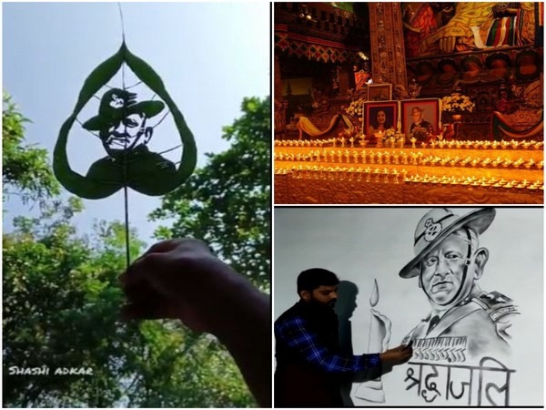 People pay tibute to CDS General Bipin Rawat.