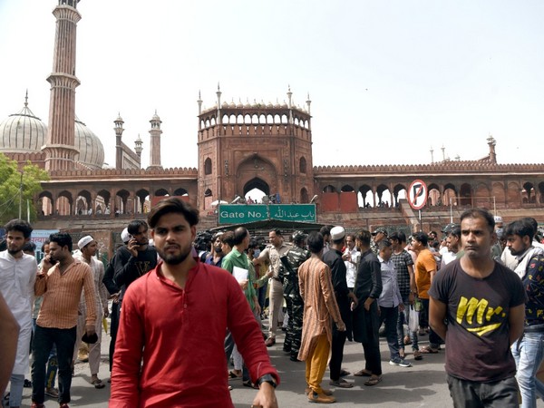 People protest in Jama Masjid, Delhi on June 10 (Photo/ANI)