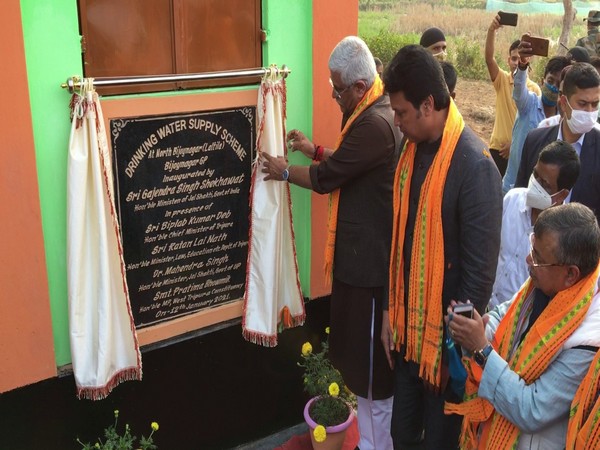 Union Minister of Jal Shakti Gajendra Singh Shekhawat inaugurates drinking water supply scheme at north Bijoynagar Gram Panchayat (Photo/ANI)