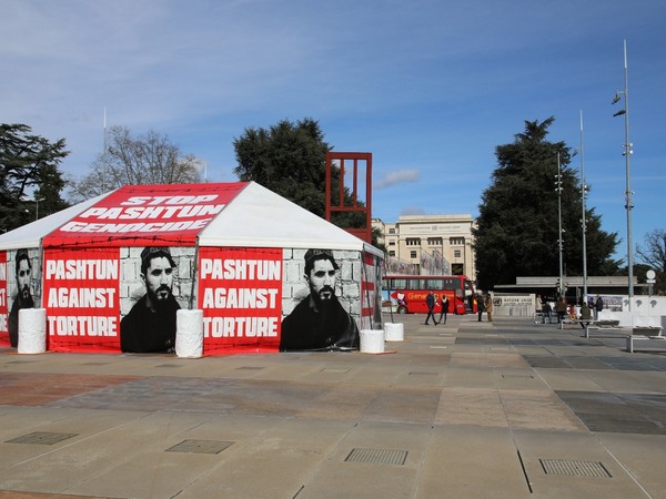  'Pashtun against torture' pavilion at Broken Chair in Geneva. Photo/ANI