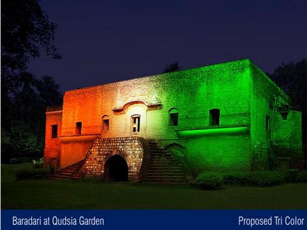 Baradari at Qudsia Garden in Delhi illuminate with tricolour lights