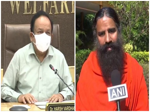 Union Health Minister Dr Harsh Vardhan (L), Baba Ramdev (R) (Photo/ANI) 