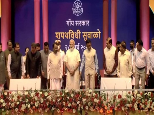 Visuals from oath taking ceremony of Goa CM and cabinet ministers. (Photo/ANI)