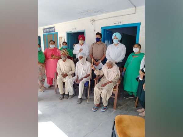 Centenarian Jattan Kaur, 105 at a vaccination camp.