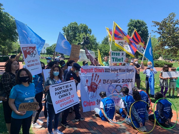 Dozens of Uyghur, Tibetan and Hong Kong activistsin the US protest against 2022 Beijing Winter Olympics.