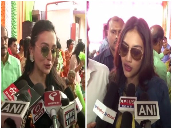 TMC MPs Mimi Chakraborty and Nusrat Jahan.  Photo/ANI