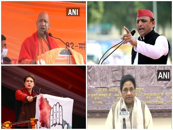 UP CM Yogi Adityanath, SP chief Akhilesh Yadav, BSP chief Mayawati, Congress leader Priyanka Gandhi Vadra (clockwise from top left)