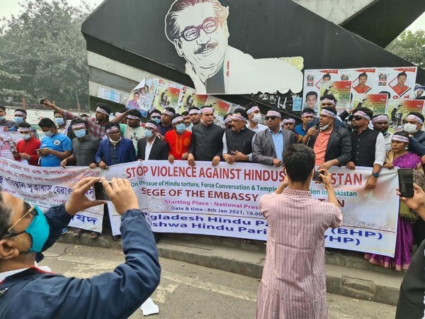 Protests erupted in Dhaka on Friday over the vandalisation of a temple in Pakistan.