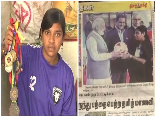 Mary Naidu (left) and her photo with Prime Minister Narendra Modi.