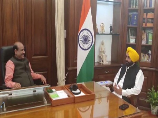 AAP leader Bhagwant Mann with Lok Sabha Speaker Om Birla (Photo/ANI)