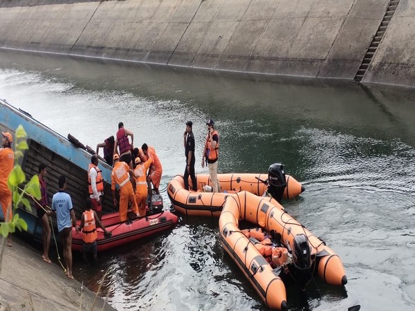 Bus fell in canal in Madhya Pradesh's Sidhi on Tuesday. (Photo/ANI)