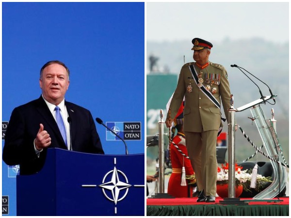 L to R: US Secretary of State Michael Pompeo and Pakistan's Chief of Staff Qamar Javed Bajwa