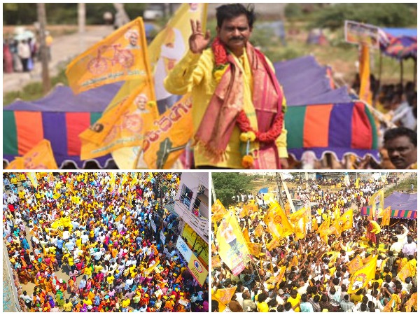Visulas from different rallies organised by TDP candidates in Andhra Pradesh on the occasion of their nomination filing on Thursday. (Photo/ANI)