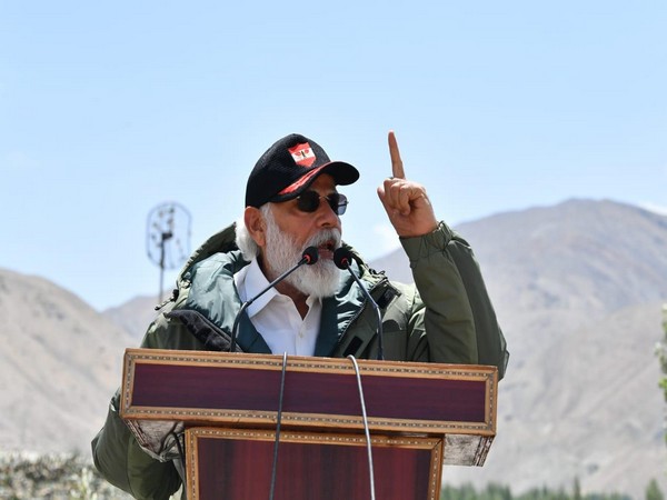 Prime Minister Narendra Modi while addressing the soldiers in Nimmoo, Leh (Photo/ANI)