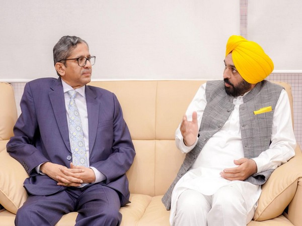 CJI NV Ramana and Punjab CM Bhagwant at Amritsar International Airport on Thursday