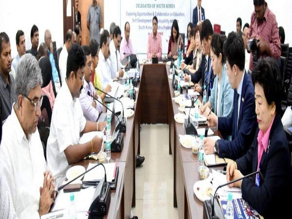 Delegation from South Korea meets Andhra Pradesh Education Minister Adimulapu Suresh and senior officials in Amaravati on Friday. Photo/ANI