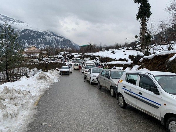 Traffic on Manali-Solang Highway in Himachal Pradesh's Kullu district