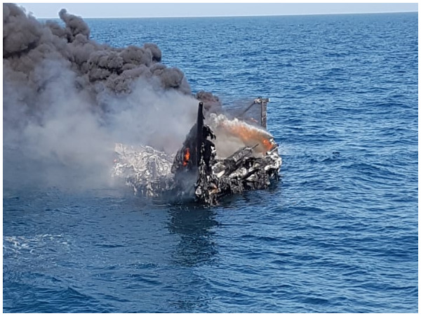 Boat carrying illegal drugs off Gujarat coast was burned by smugglers to destroy any evidence (Photo/ANI)