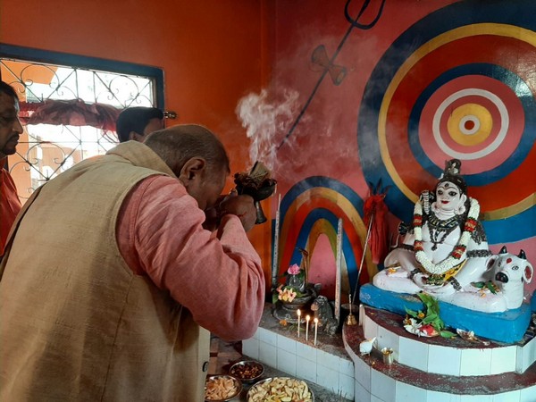 A visual from the minister's visit to the temple. (Photo/ANI)