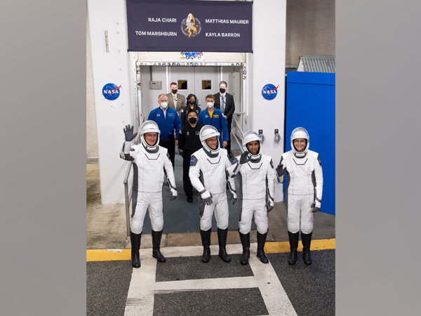 Four SpaceX Crew-3 astronauts wave before heading to the launch pad (Image source: Twitter)