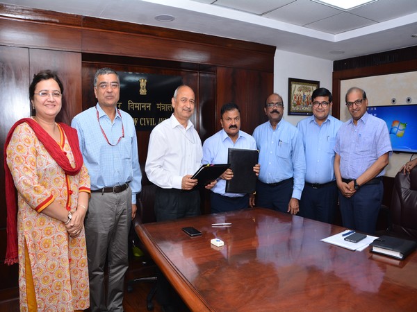 Civil Aviation Secretary Pradeep Singh Kharola and AAI Chairman Guruprasad Mohapatra (in centre) with senior officials